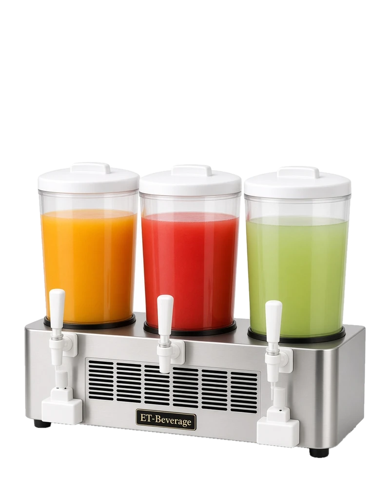 ET-Beverages 3 bowl chilled juice dispenser with three transparent bowls (AI preview image)