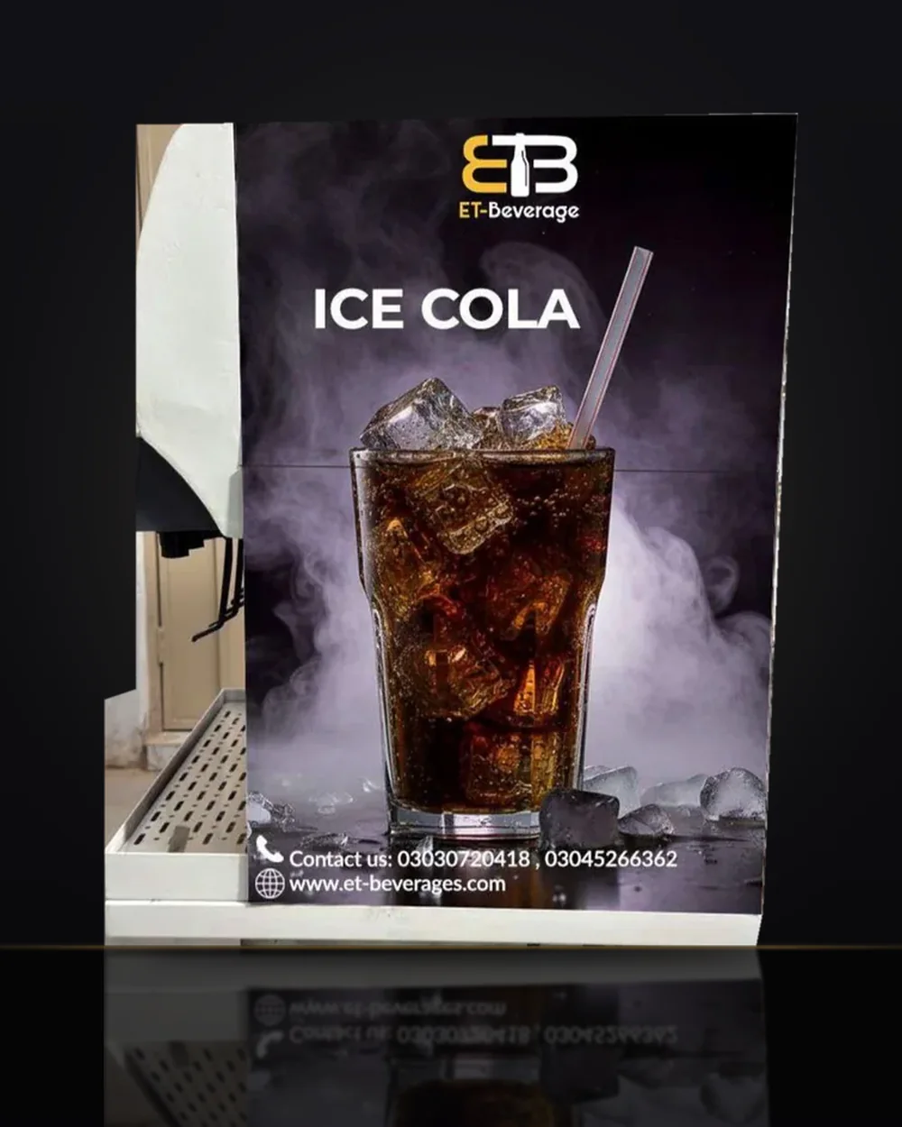 Ice Cola cabinet – smoky dark panel, second angle